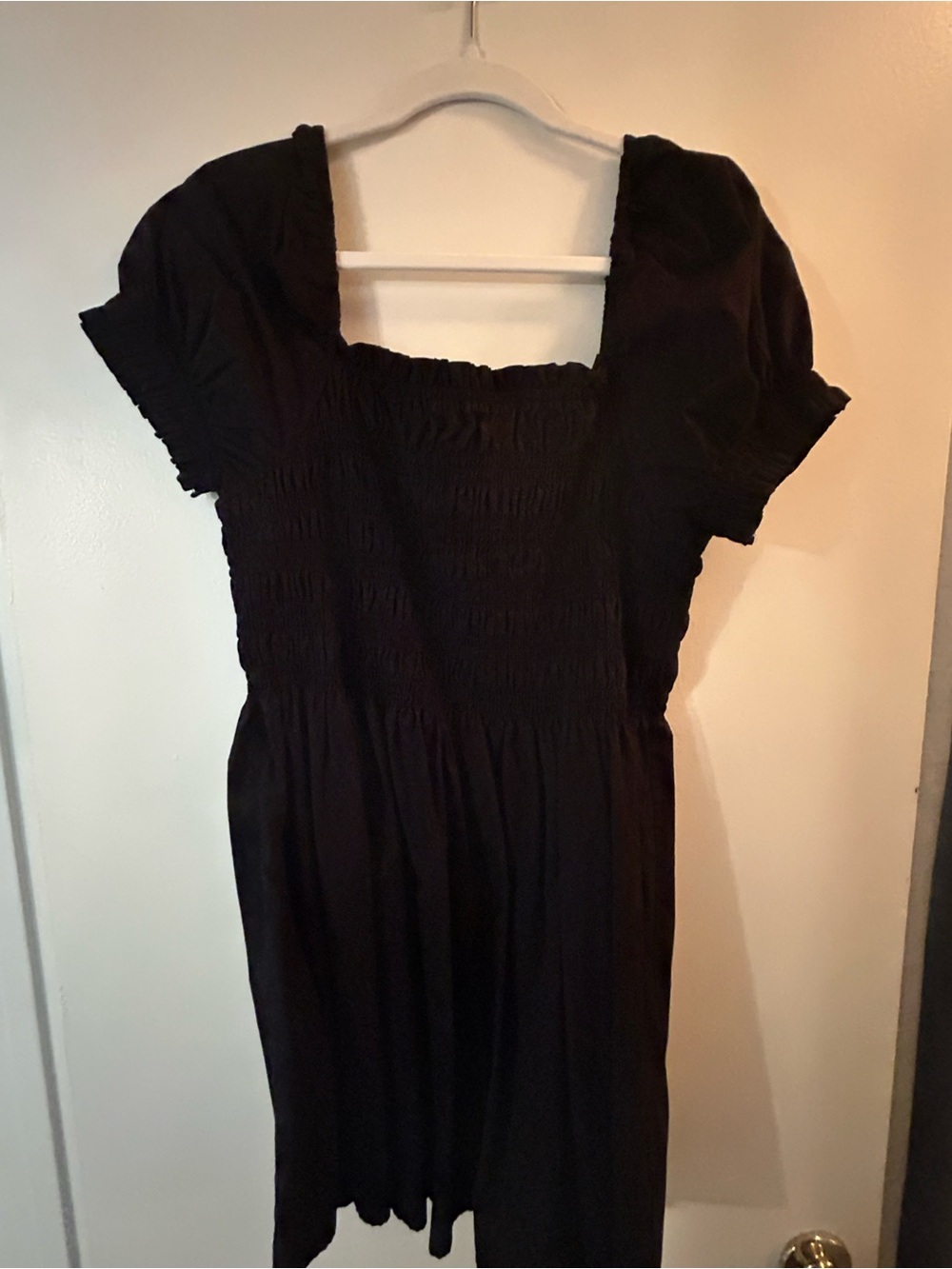 Divided Black Smocked Square-Neck Mini Dress